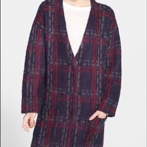 J.O.A. Plaid Sweater Cardigan Oversized Cozy Plum Fall Colors Academia Sz M